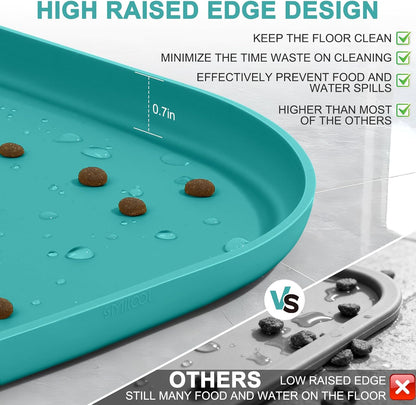 Waterproof Silicone Pet Food Mat with Raised Edge for Dog & Cat